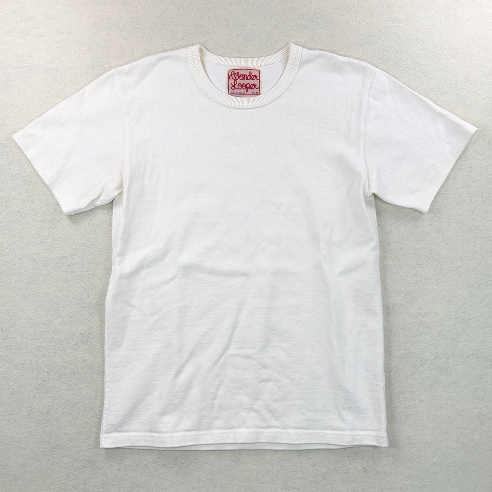 Wonder Looper Mens White Heavyweight Knit Crewneck T-Shirt Made in Japan Size S